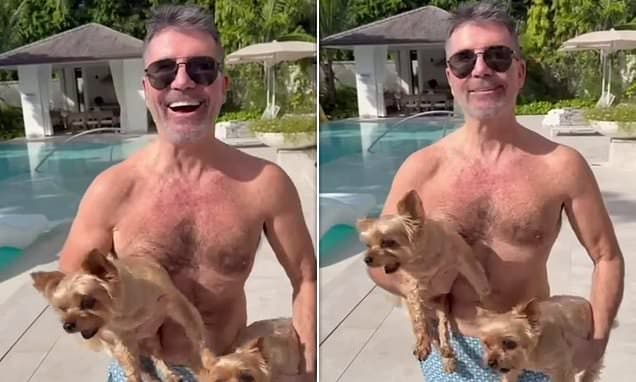 SIMON COWELL GOES SHIRTLESS FOR DOG-FILLED CHRISTMAS CELEBRATION!